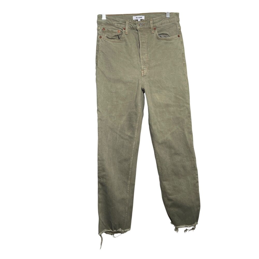 RE/Done Jeans Women's 28 Green 70's Ultra High Rise Stove Pipe Raw Olive Denim